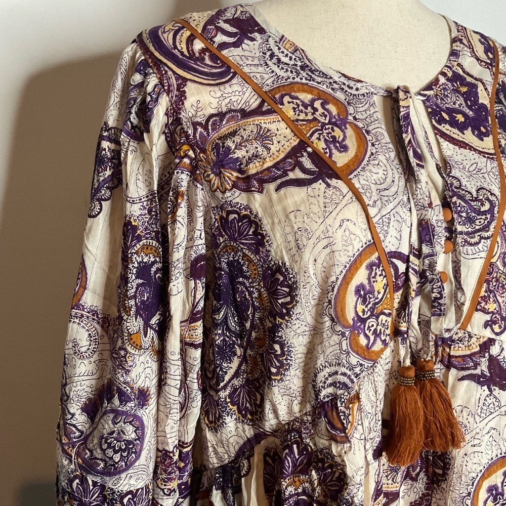 Band of Gypsies Band of The Free Purple Ivory Paisley Puff Sleeve Mini Dress - Picture 3 of 10